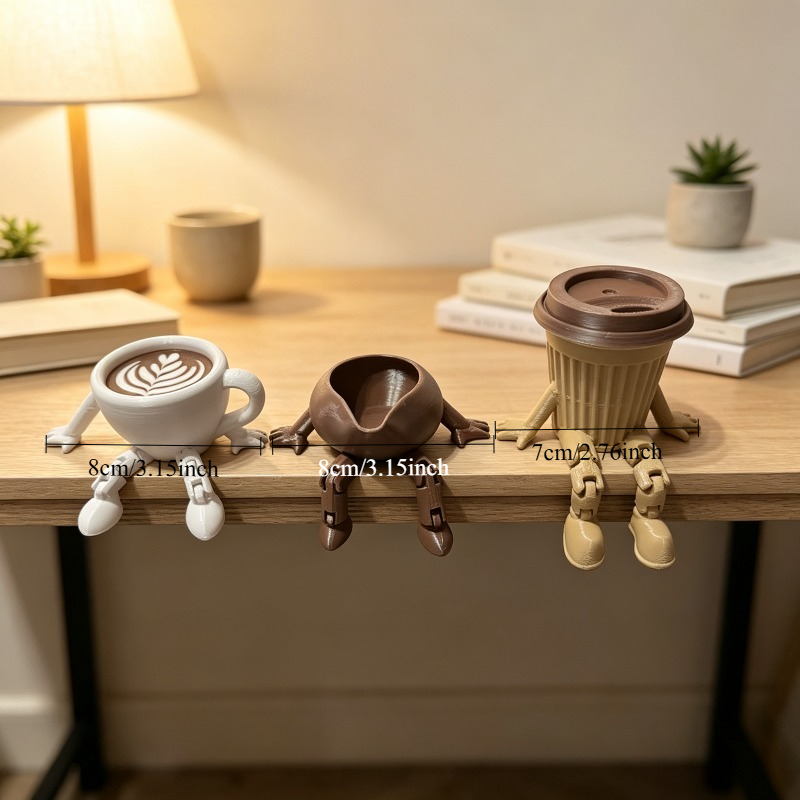 TEMU 3 Printed Coffee Themed Decor Figurines, Vivid & Cute Design, Desktop Ornaments, Theme Home Decor, Small Gift For