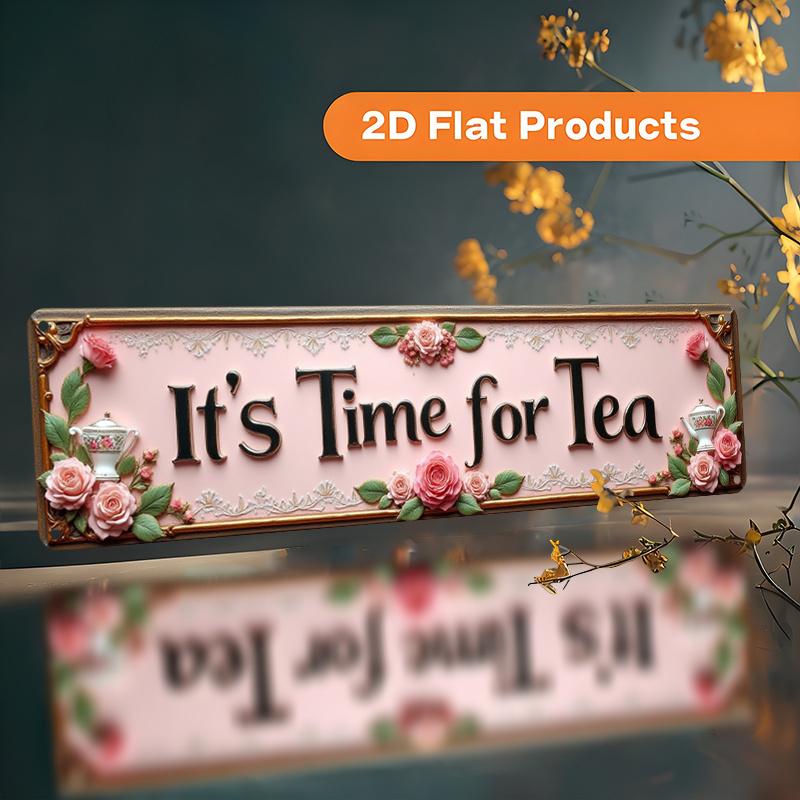 TEMU 2d Flat Retro "afternoon " Wooden Wall Decor - Country Farmhouse Tea Party Wooden Sign, With Elegant Teacups And Pink Floral Patterns -