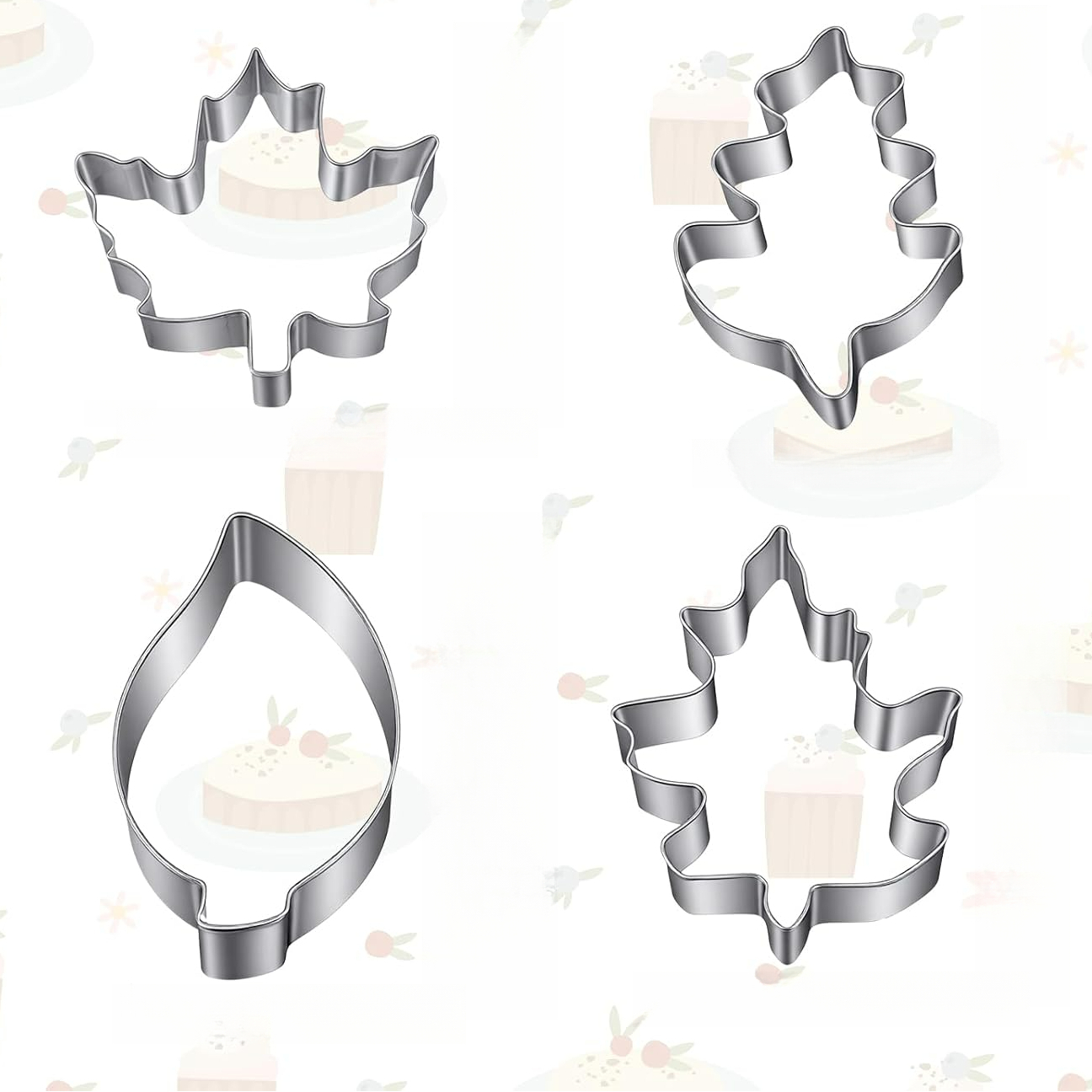 TEMU 4pcs Leaf Cookie Cutter Set, Autumn 430 Stainless Steel Maple Leaf And Oak Leaf Shaped Cookie Cutters, Perfect For Thanksgiving, Christmas, And