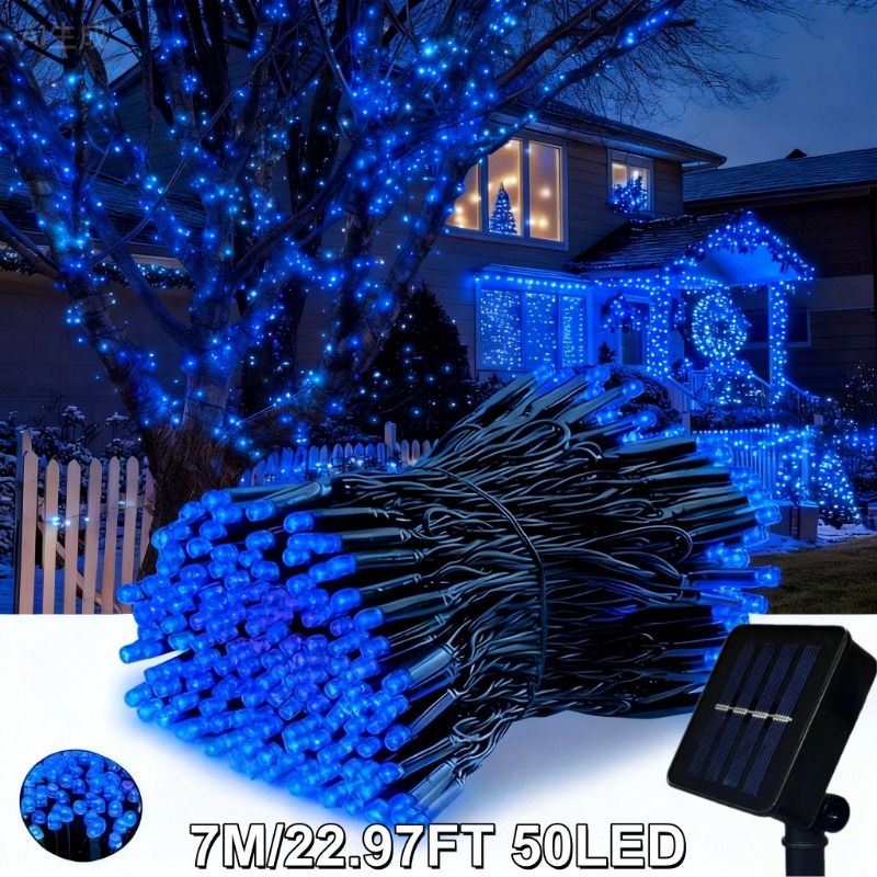 TEMU Guirlande Lumineuse Solaire Nu /100/200 LED, Guirlande Extérieure, IP54, 8 d'Éclairage Fil de Cuivre LED, pour Décorer Fêtes, , Saint-Valentin,