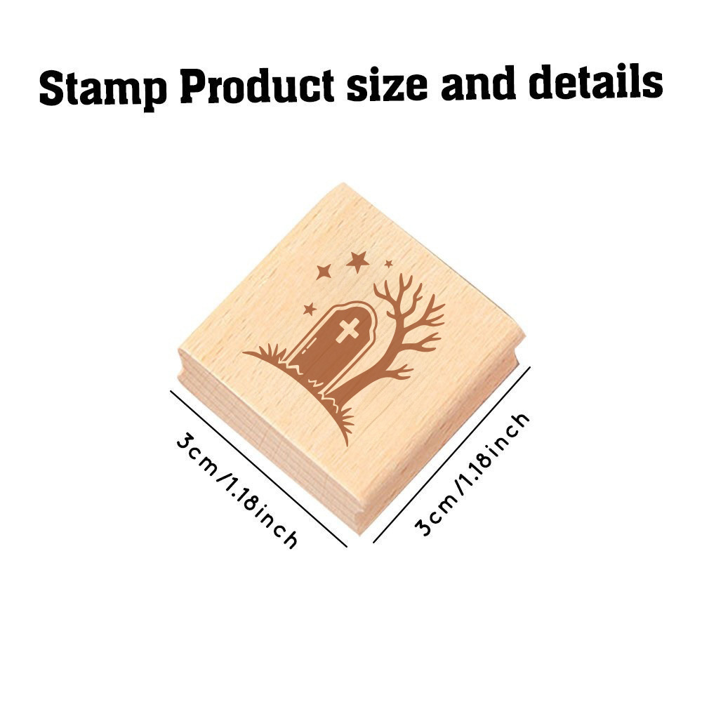 Delicate Halloween Cemetery-Themed Wooden Stamp