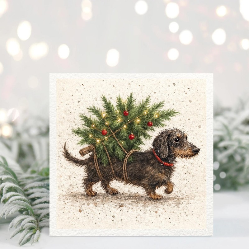 TEMU 1pc Dachshund Christmas Card Featuring A Sausage Dog And Christmas Tree Lights, Adorable Card, Festive Dog-themed Gift For Valentine's Day,