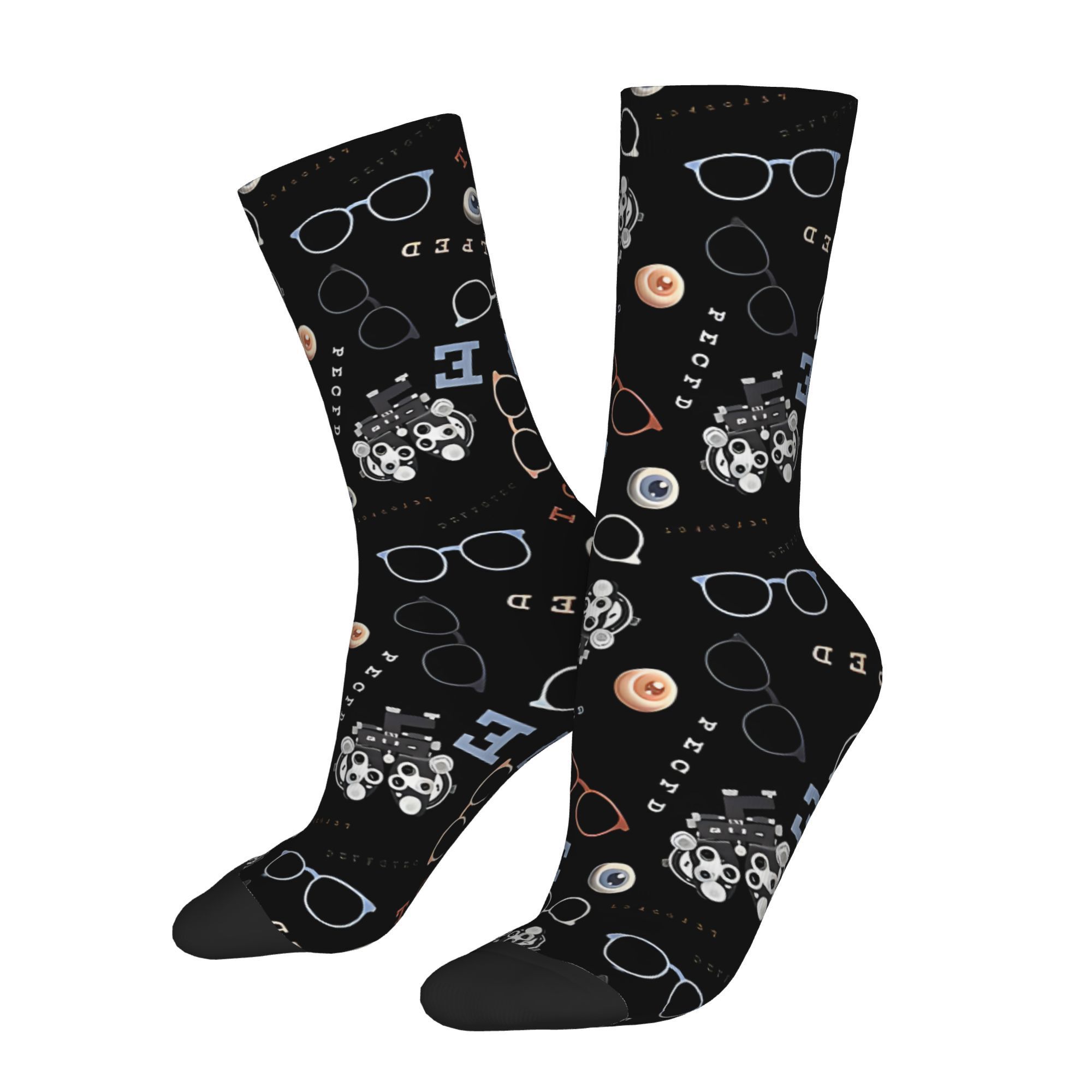 

1 Pair Hip Hop Retro Optometry Printed Men's Socks, Unisex Pattern, Funny Novelty Socks, Knit Fabric, 95% Polyester 5% Elastane, Hand Washable