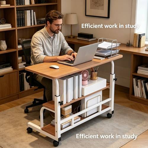 an walnut colored 35 43inch 15 75inch 23 62inch computer desk with lockable and movable wheels multi layer storage design universal for bedroom study office learning and bedside smooth movement with locking