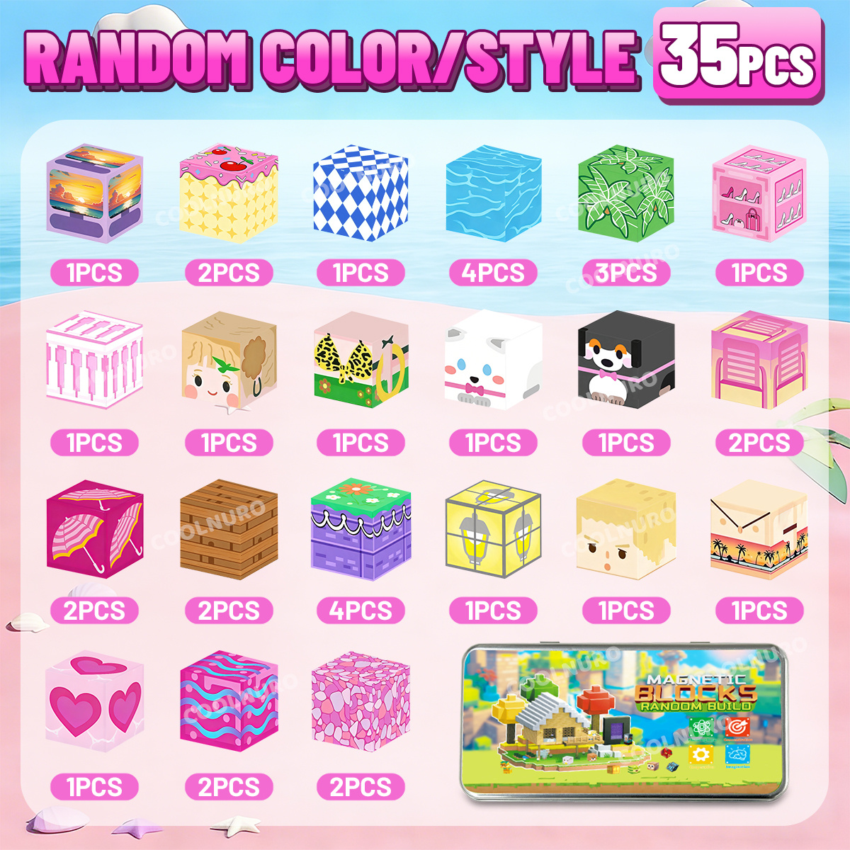 Image of Coolnuro Magnetic Cubes Set Swimming Pool & Water Fun Theme, Building Toys For Kids, Spark Imagination & , Ideal Summer Holiday Birthday Gift For Boys Girls .random Color