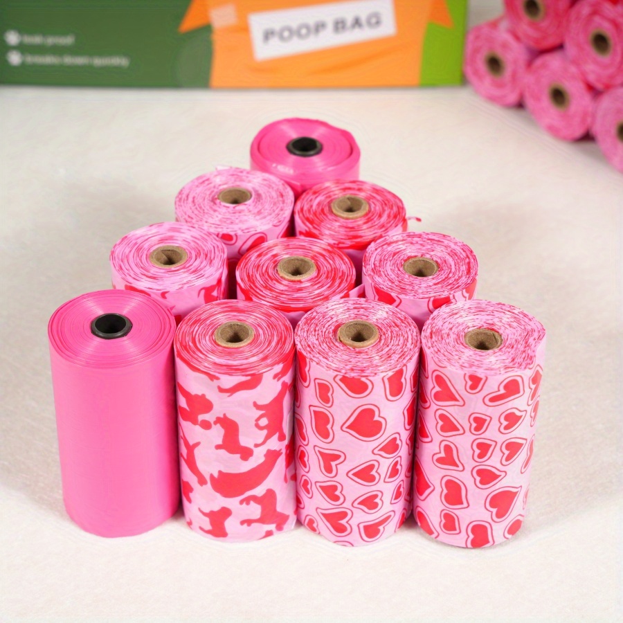 E-shop 4 Rollen (60 Stück) Hundekotbeutel - Herz- & Pfotenabdruck-Muster, Easy-Seal Verschluss, Welpenbeutel für Spaziergänge, Reisen, Training -