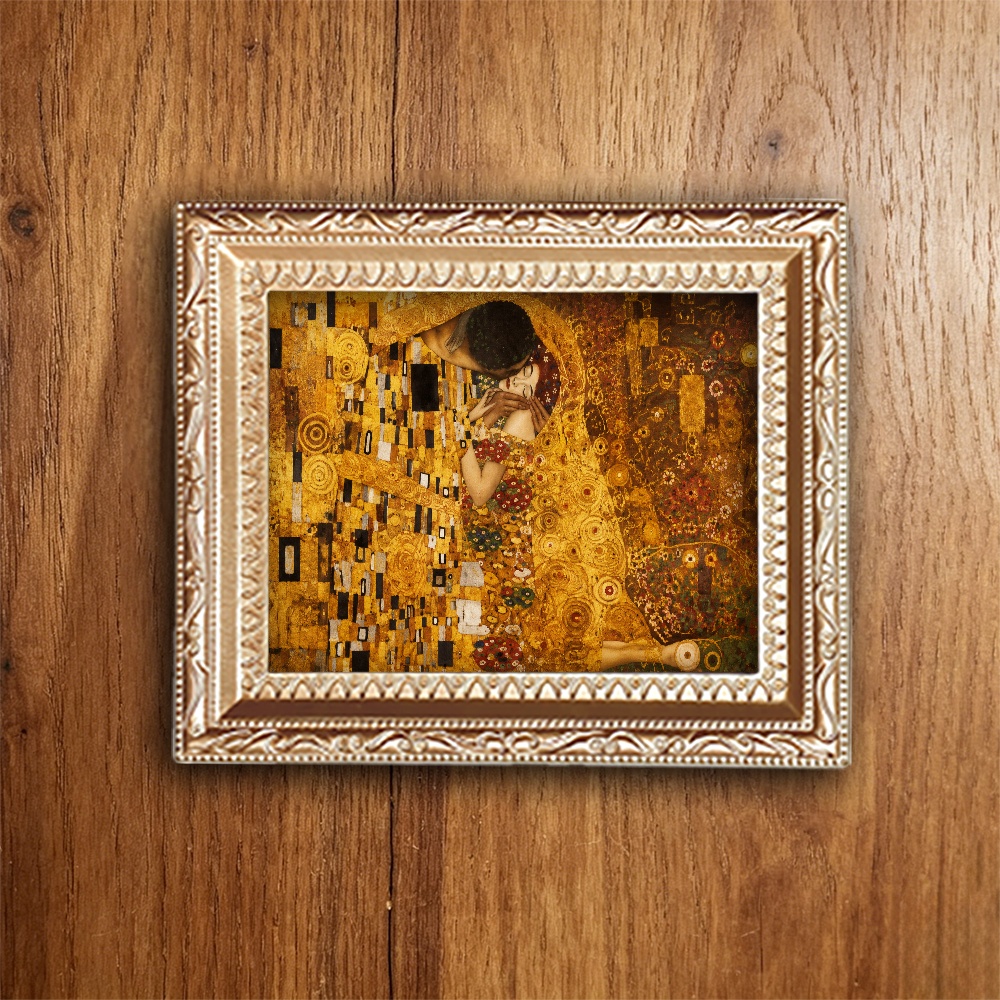TEMU Gustav Klimt's Kiss Wooden Fridge Magnet, 3d Retro Luxurious Art Decor, Golden Pattern, Home And Office Refrigerator Decoration, For Art Lovers