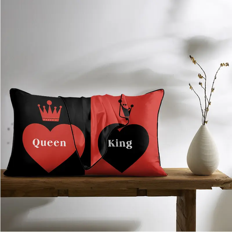 2pcs heart print covers queen 100 polyester machine washable bedroom decor bedroom decor royal theme decor smooth texture Product details 0