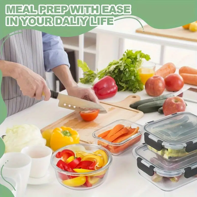 12pcs glass food storage container with lid meal preparation kitchen storage container lunch bento box leak proof airtight glass bento box for microwave oven refrigerator and dishwasher Product details 1