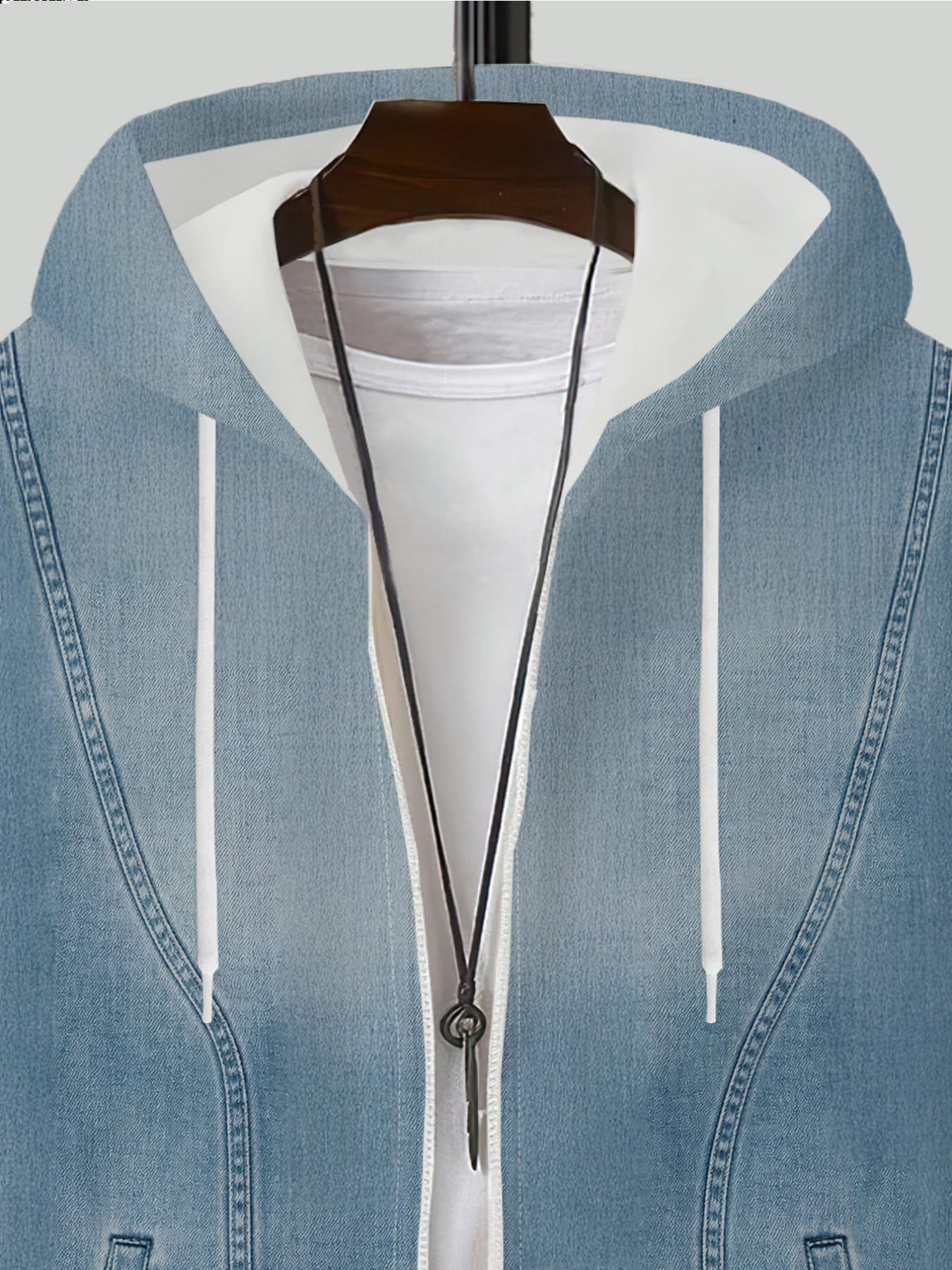 Men's Fashion Imitation Denim Zip-Up Hoodie Casual Versatile Trendy Street Style Cardigan Jacket