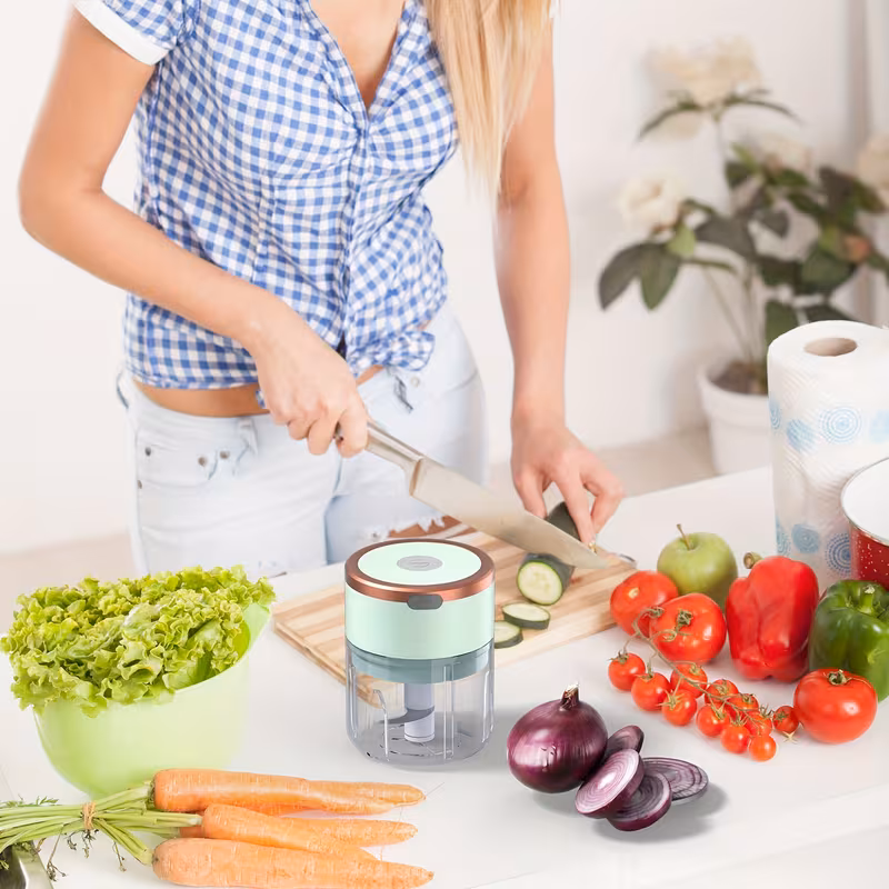 electric mini food chopper compact portable kitchen appliance electric garlic mincer and mini food processor portable mini food processor rechargeable vegetable blender lightweight design suitable for nuts peppers onions plastic material Product details 1