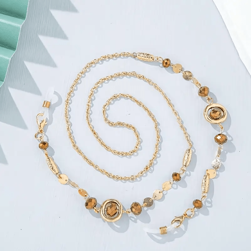 TEMU 1pc Golden Sequined Rhinestone Glasses Chain Women's Anti-slip Anti-loss Neck Hanging Glasses Rope Temperament High-quality Handmade Chain