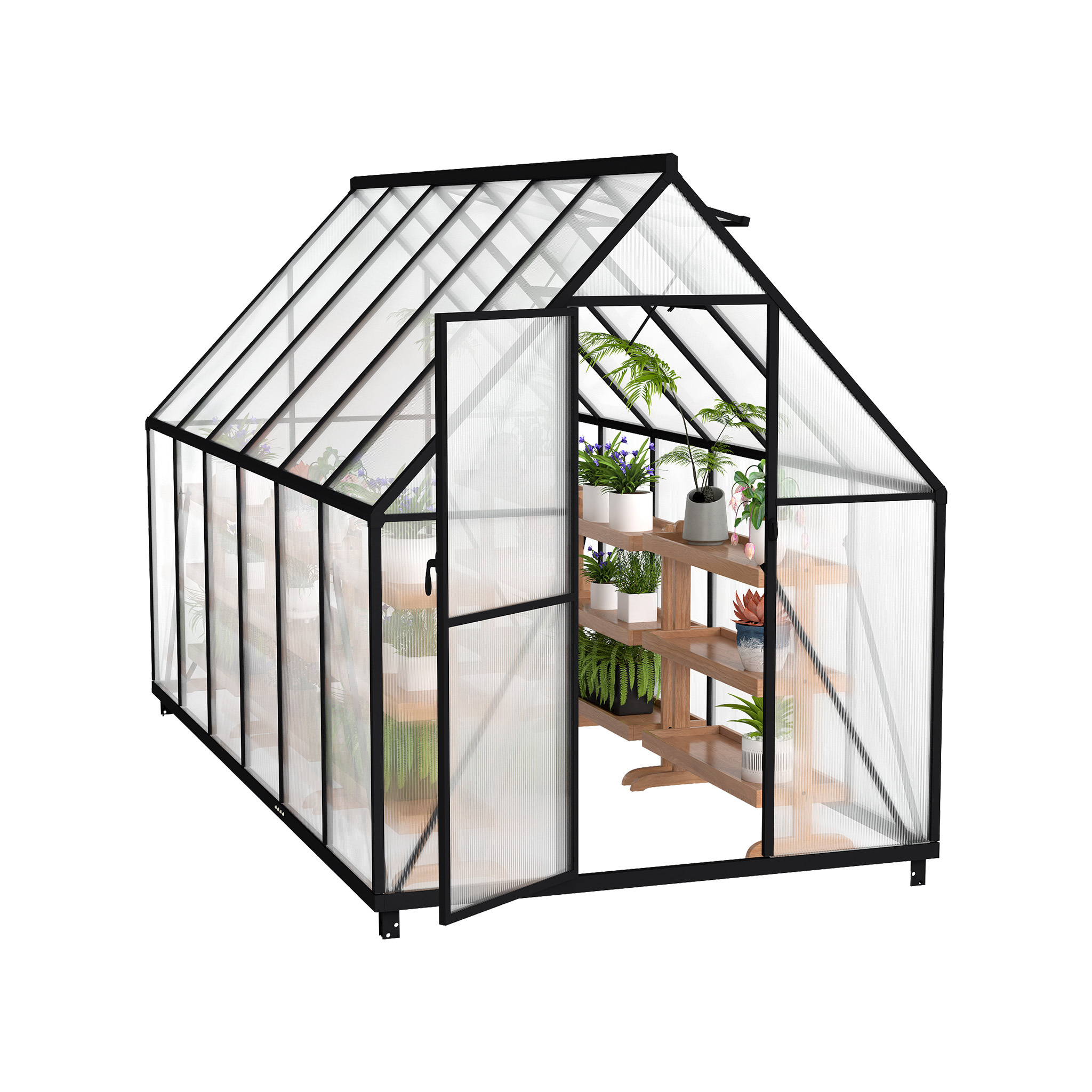 Aluminium Greenhouse With Foundation Garden Greenhouses 4mm Pc Panels Weatherproof Greenhouse, With Windows Greenhouse For Garden & Cultivation, 6x12ft, 340x180x195cm