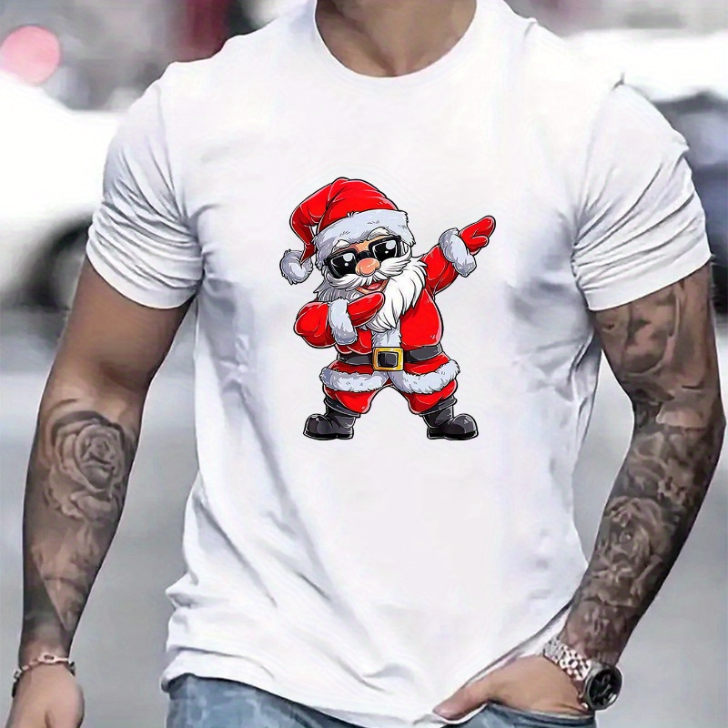 

Men's Casual Fashion T-shirt With Santa Claus Print - Stretchy Polyester , Short Sleeve, Crew Neck - Summer , Letter Print