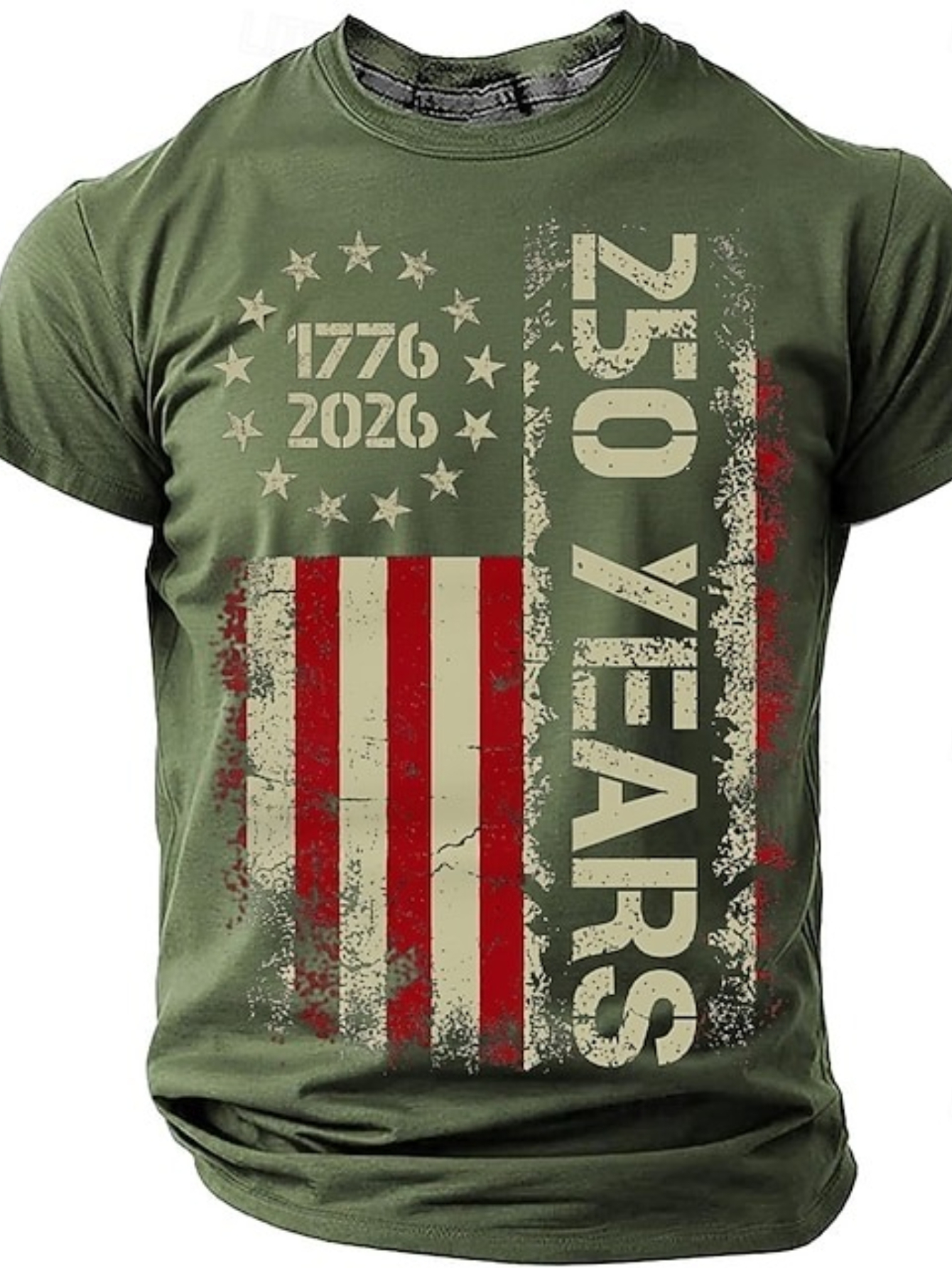 item picture 250th Anniversary of the United States' Founding Men's American Flag 1776 Pattern Short Sleeve T-Shirt, 2D Print Round Neck, Casual Military Style, Blue-Black-Army Green Color Scheme, Suitable for Spring and Summer