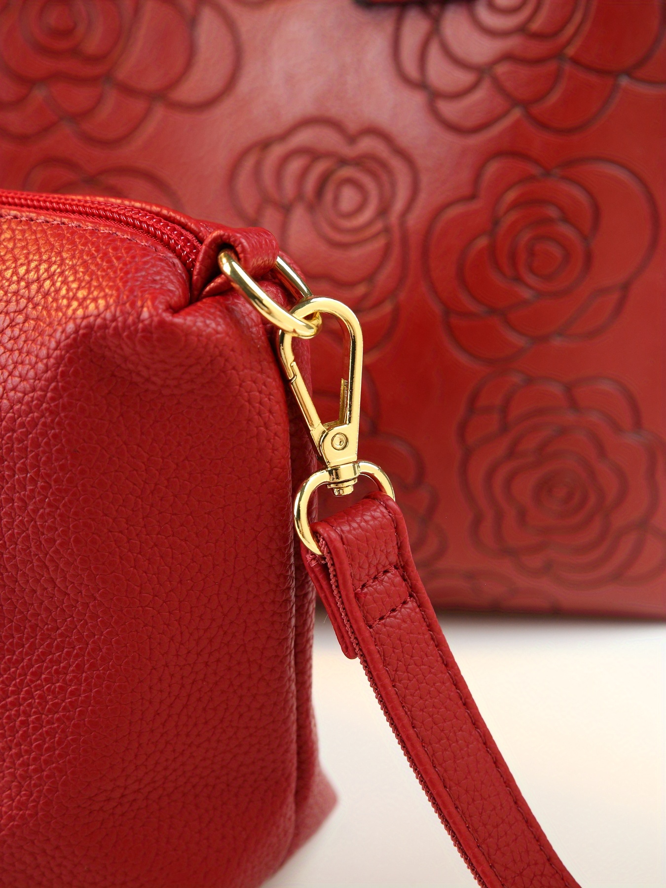 Close-up of rose embossed PU pattern