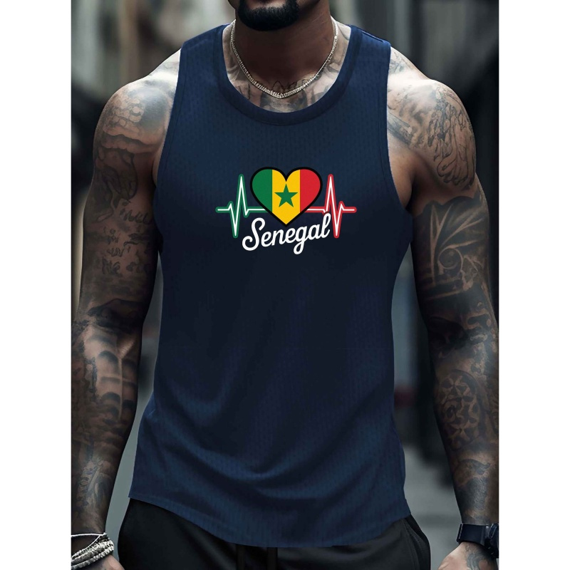 

Men's Quick-dry Mesh Tank Top With Senegal Flag - Breathable, Sleeveless Sports Shirt For Summer