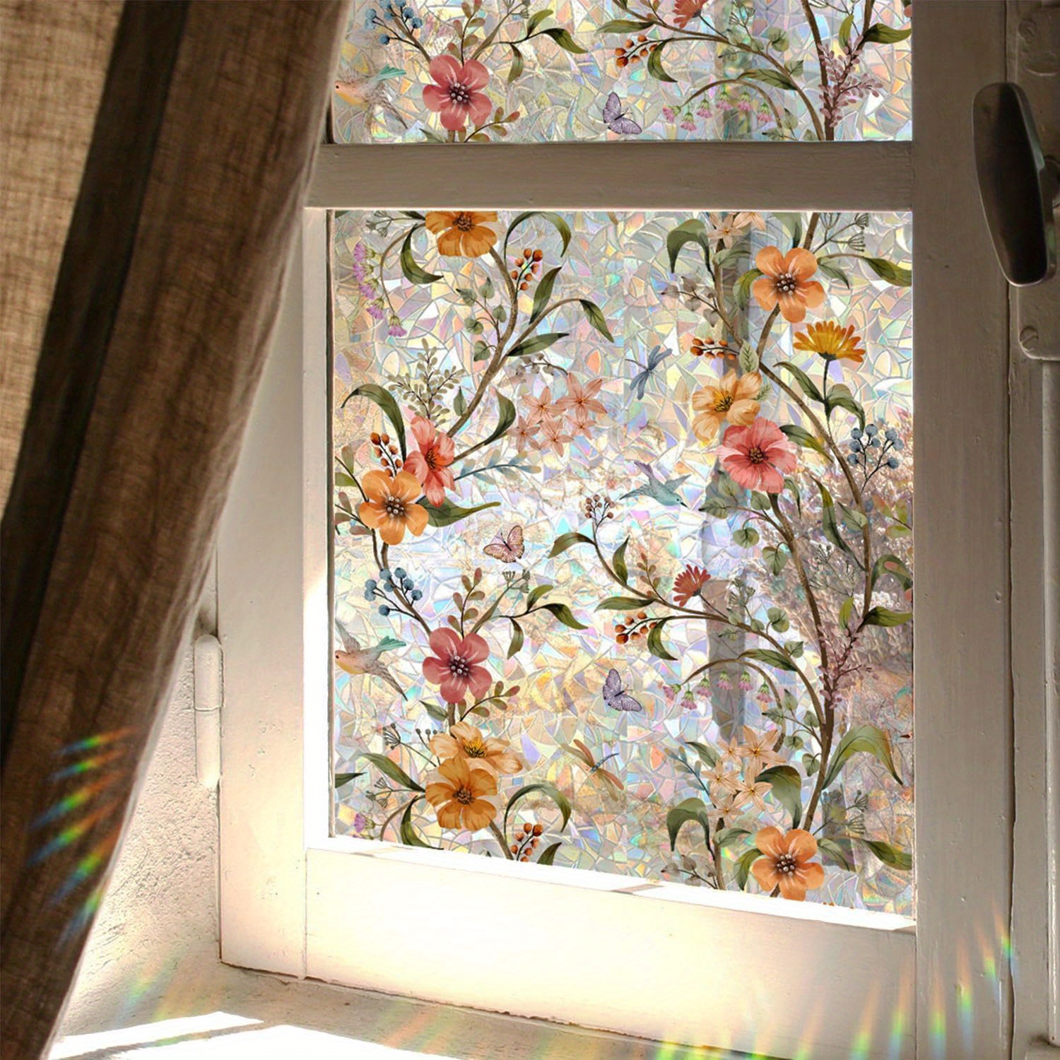 TEMU The Window Instantly Turns Into A Sea Of Rainbow Flowers! The Electrostatic Colorful Small Flower Film Provides Heat Insulation, Sun Protection And Good Photos