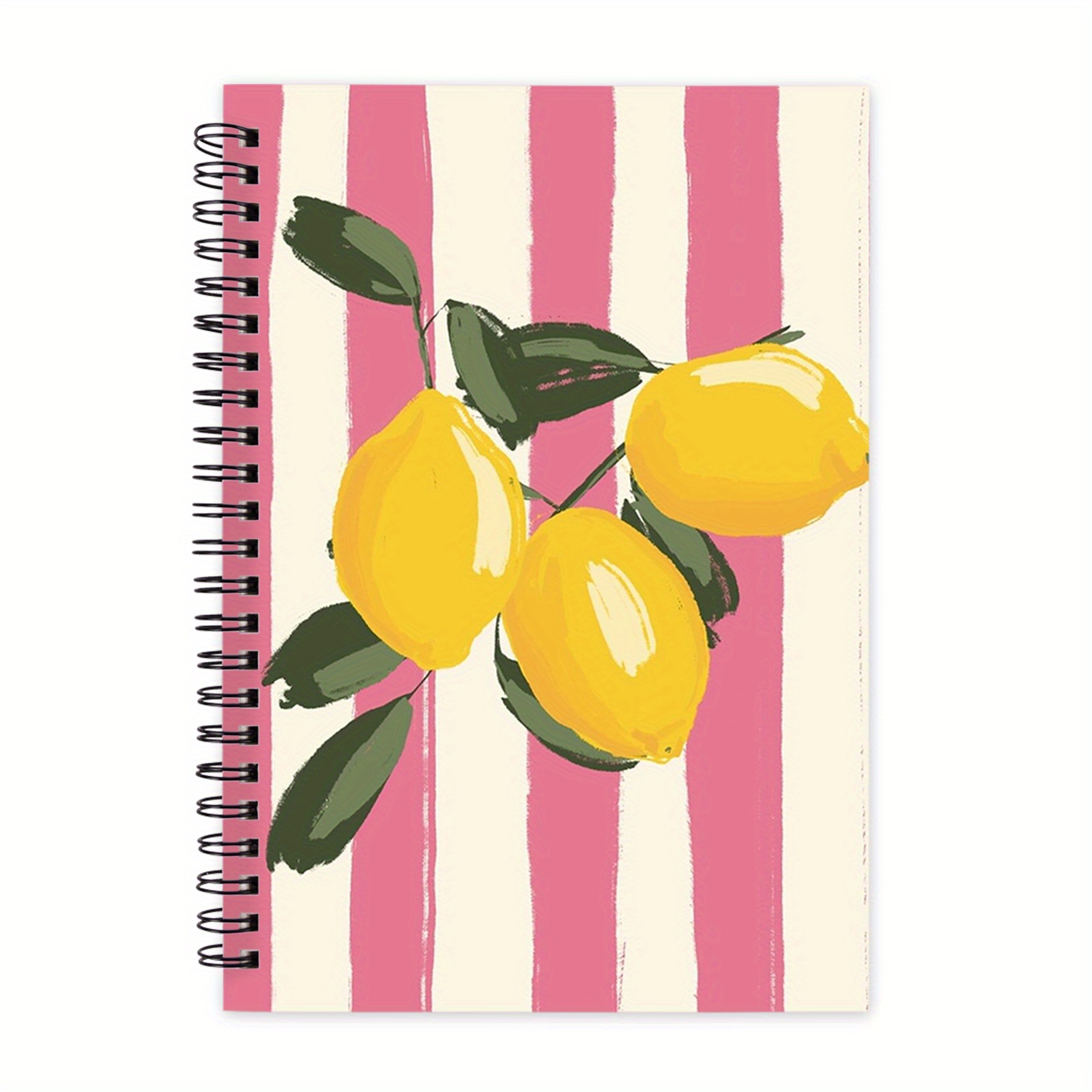 TEMU Striped Lemons Spiral Notebook - & , Lemon Illustrations - Elegant For Journaling, Planner, Gift - Desk Decor Stationery - Everyday Office &