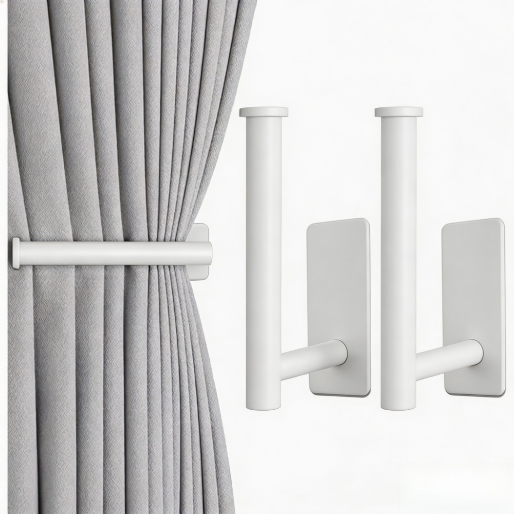 item picture 2pcs Curtain Tiebacks Hooks, No Drill Self-  Curtain Holdbacks, Wall Mounted Curtain Hooks for Living Room Bedroom, Modern Decorative Curtain Holders