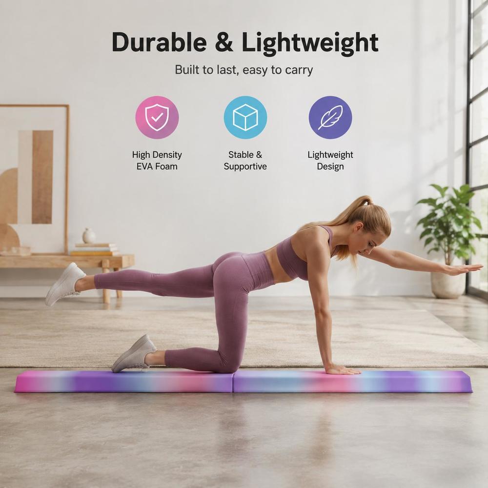 Foldable Gymnastics Balance Beam 2.4m, Eva Foam Core With Non-slip Base, Equipment For Beginners And Pros, Supports Up To 80kg, Multicolor