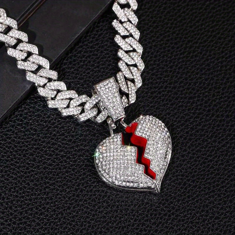 Heart Pendant Cuban Chain Necklace, Stylish Gift