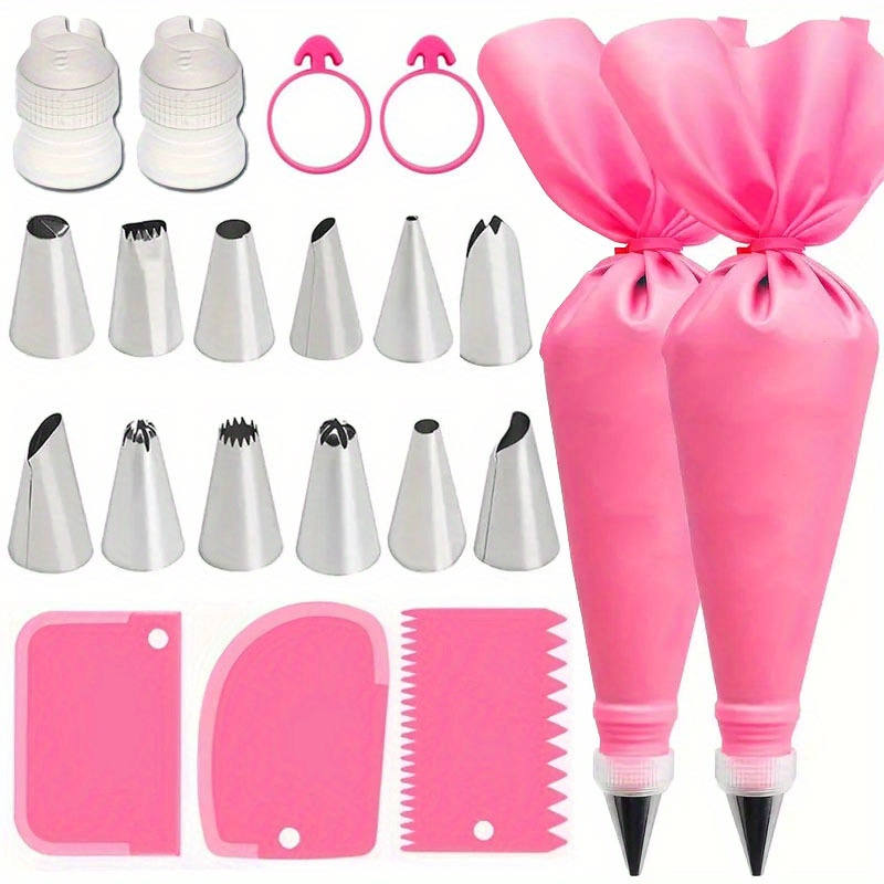 21pcs Heavy-Duty Stainless Cake Decorating Set with Piping Tips (Star,  Round, Leaf), Baking Molds, Piping Bags Nozzles Tools Kit for,  Wedding,