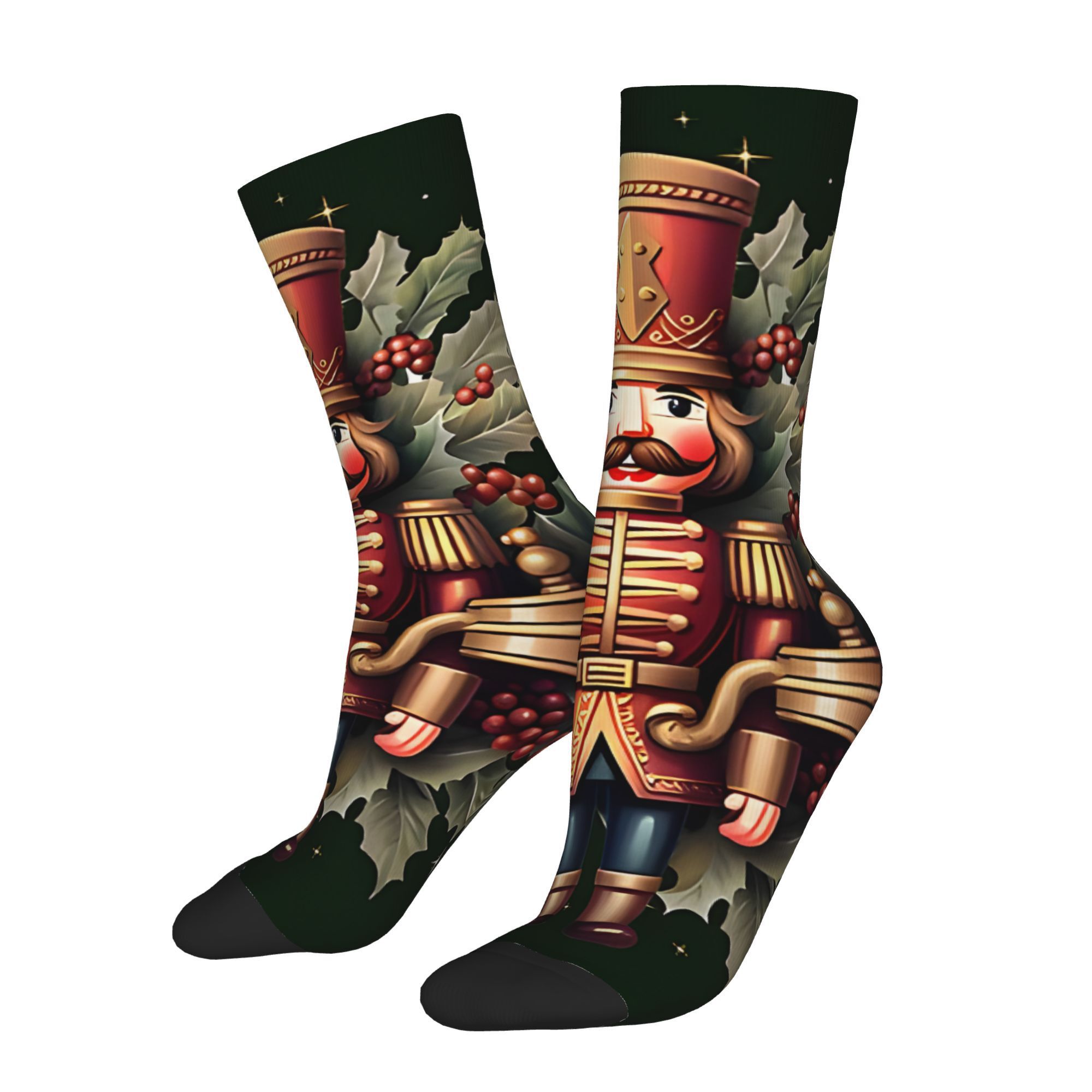 

1 Pair Nutcracker Christmas Retro Hip Hop Novelty Polyester Knit Fabric Socks, 95% Polyester 5% Elastane, Hand Washable - Gift Idea