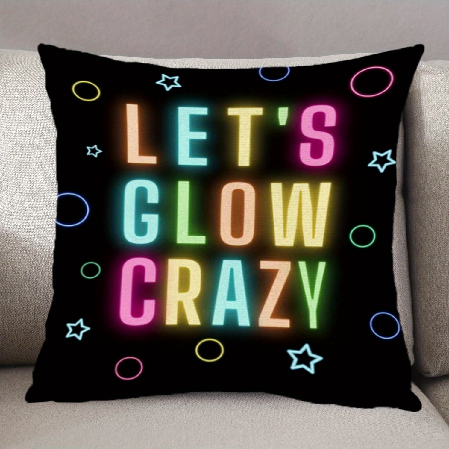 TEMU 2d Flat - 1pc Of 2d Flat-printed Pillow Cover Featuring The Neon Text " ". This Decorative Cushion Cover Has A Zipper Closure, Double Print, And