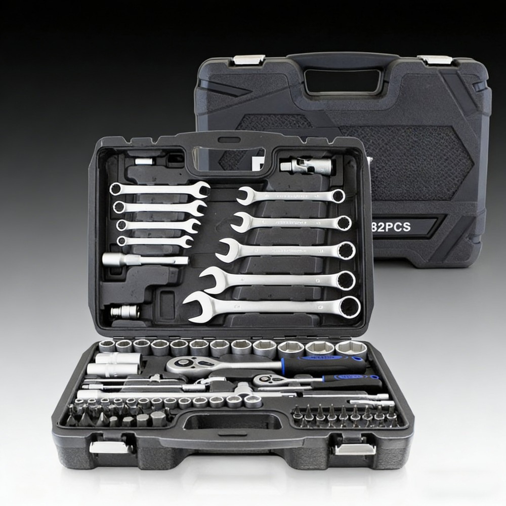82pcs Tool Box Set Ratchet Wrench Socket Kit Combination Wrench Bit Socket Screwdriver Ring Wrench Set