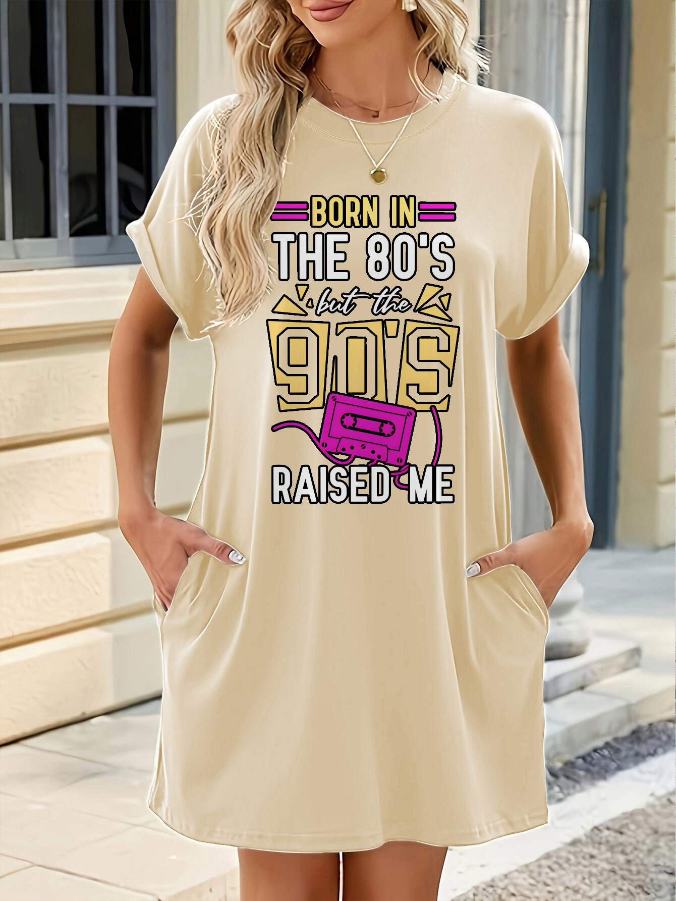 womens 80s 90s retro cassette graphic t shirt dress vintage Temu