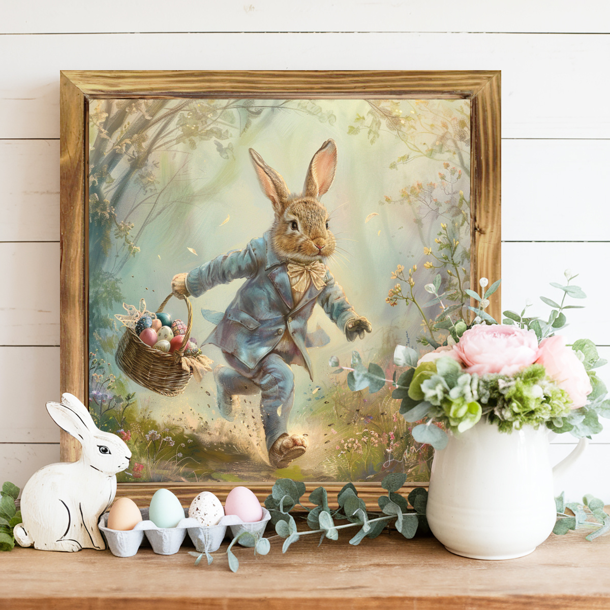 

1pc Rustic Wooden Rabbit With Colored Eggs , 8x8 Inch Farmhouse Decor, Indoor Hanging Sign For Bedroom, Kitchen, Bathroom, Accent, Easter Wall Decorations, No Electricity Needed