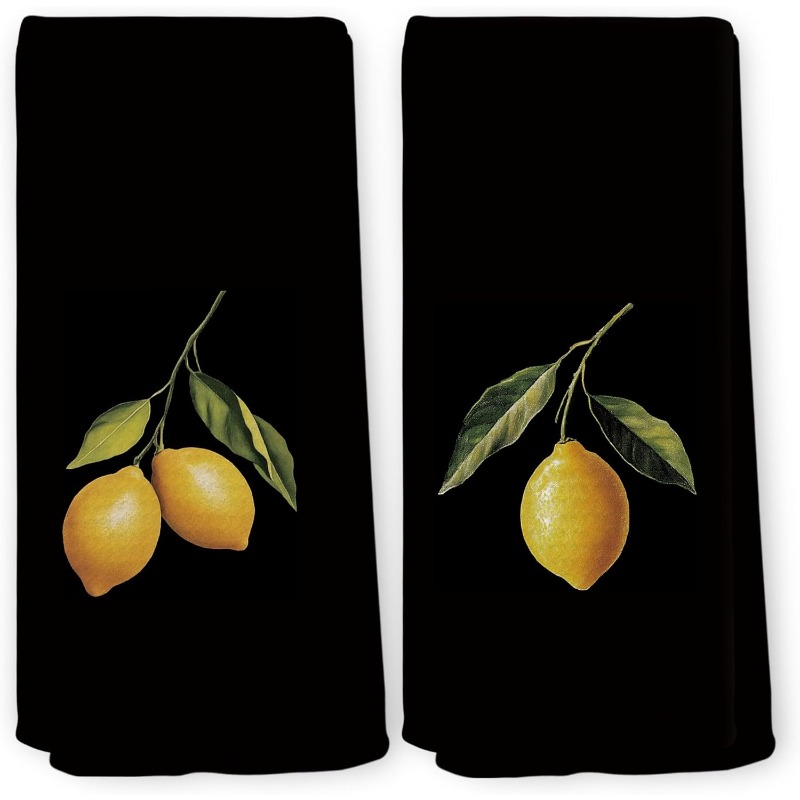 E-shop 2 Stück Große Zitronen-Küchentücher - Extra Lang 18x26 Inch Schwarz & Gelb mit Lemon-Design, Dekorative Geschirrtücher für Küche Bad,