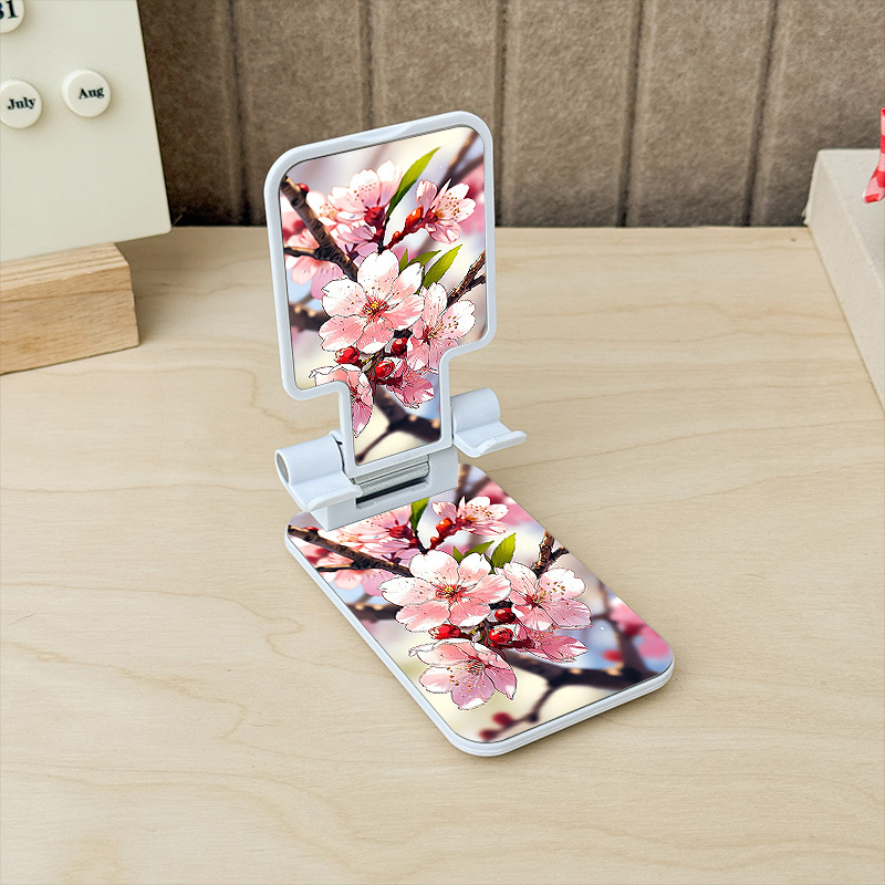 TEMU A Portable Telescopic Phone Stand Featuring A Pink Cherry Design, Compatible With For All Smartphones. It Offers Multiple Angle Adjustments, Is