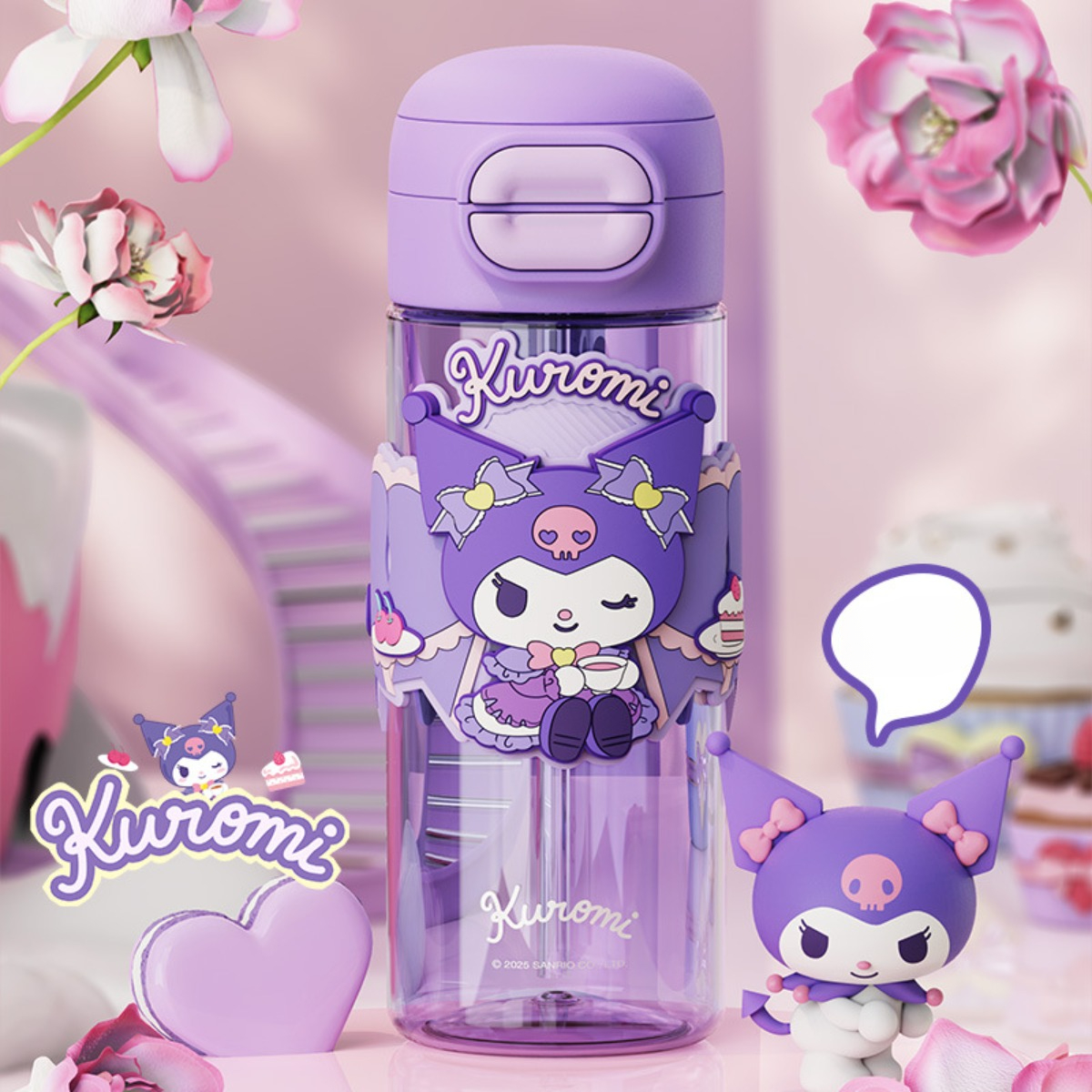 double drink straw bottle cute purple portable plastic cup with clear lid     women featuring   character design Product details 1