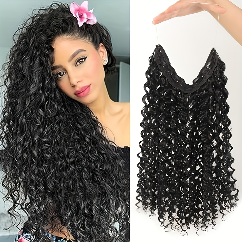 Image of Adjustable Clip-in Curly Hair Extensions Suitable For Women - & Length With Fluffy Curls, Brown-black Clip-on Extensions For Quick , Suitable For All Hair Types &