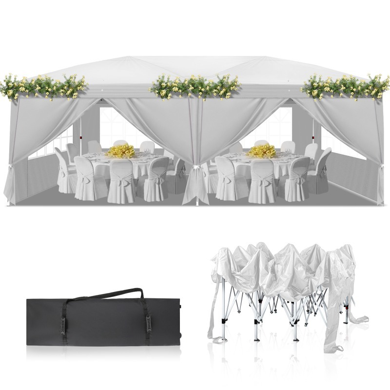 Image of 10x20ft White Pop-up Canopy, 6 With 4 Windows, Powder-coated Tubes, Lightweight Portable Outdoor Shelter