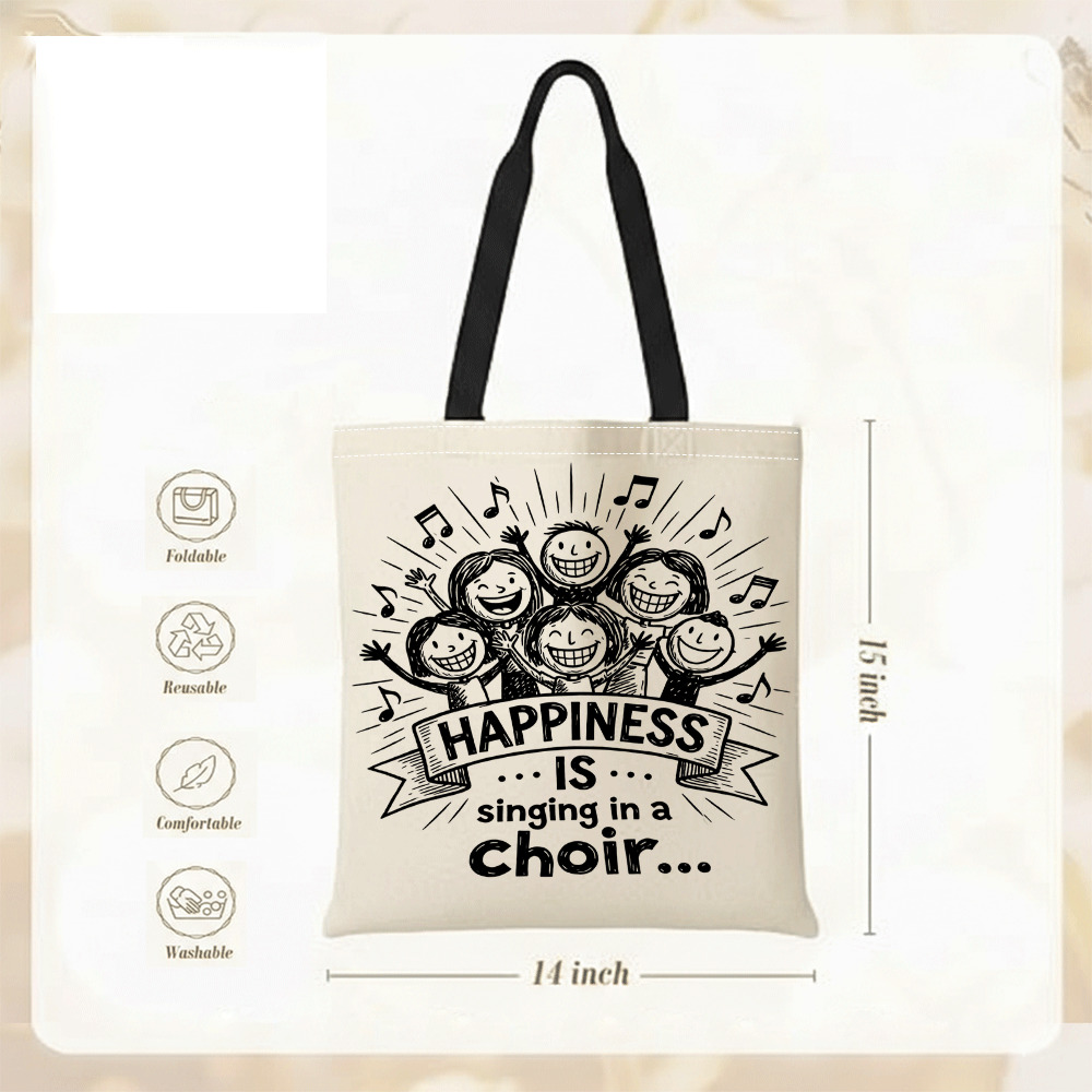 TEMU 1pc Happy Theme - 6 Hands Singing Pattern Printed Shopping Bag, Comfortable Tote Bag, Shopping Shoulder Bag Art Tote - Reusable Shopping Bag,