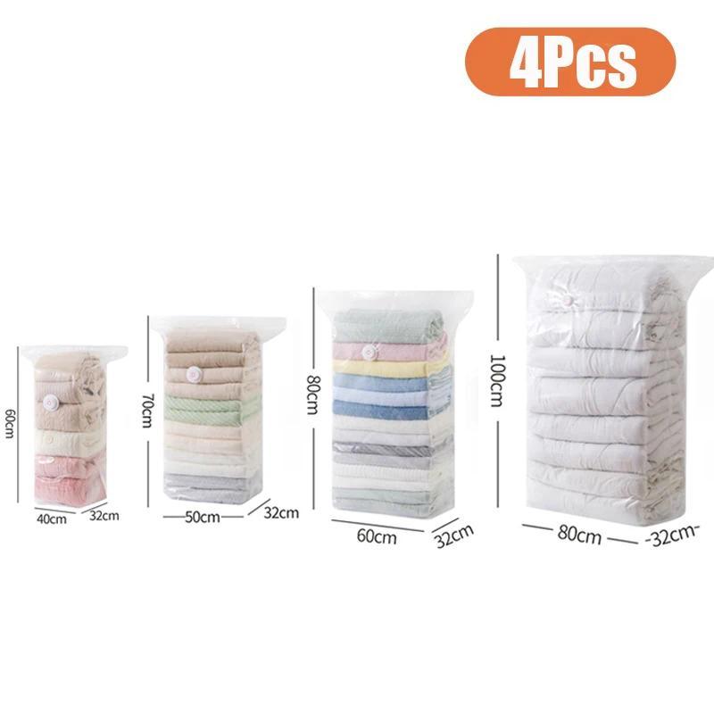 4pcs No Pump Cube Vacuum Storage Bags Large Capacity Clothes Quilt Compression Organizer Closet Travel Wardrobe Space Saver Bags