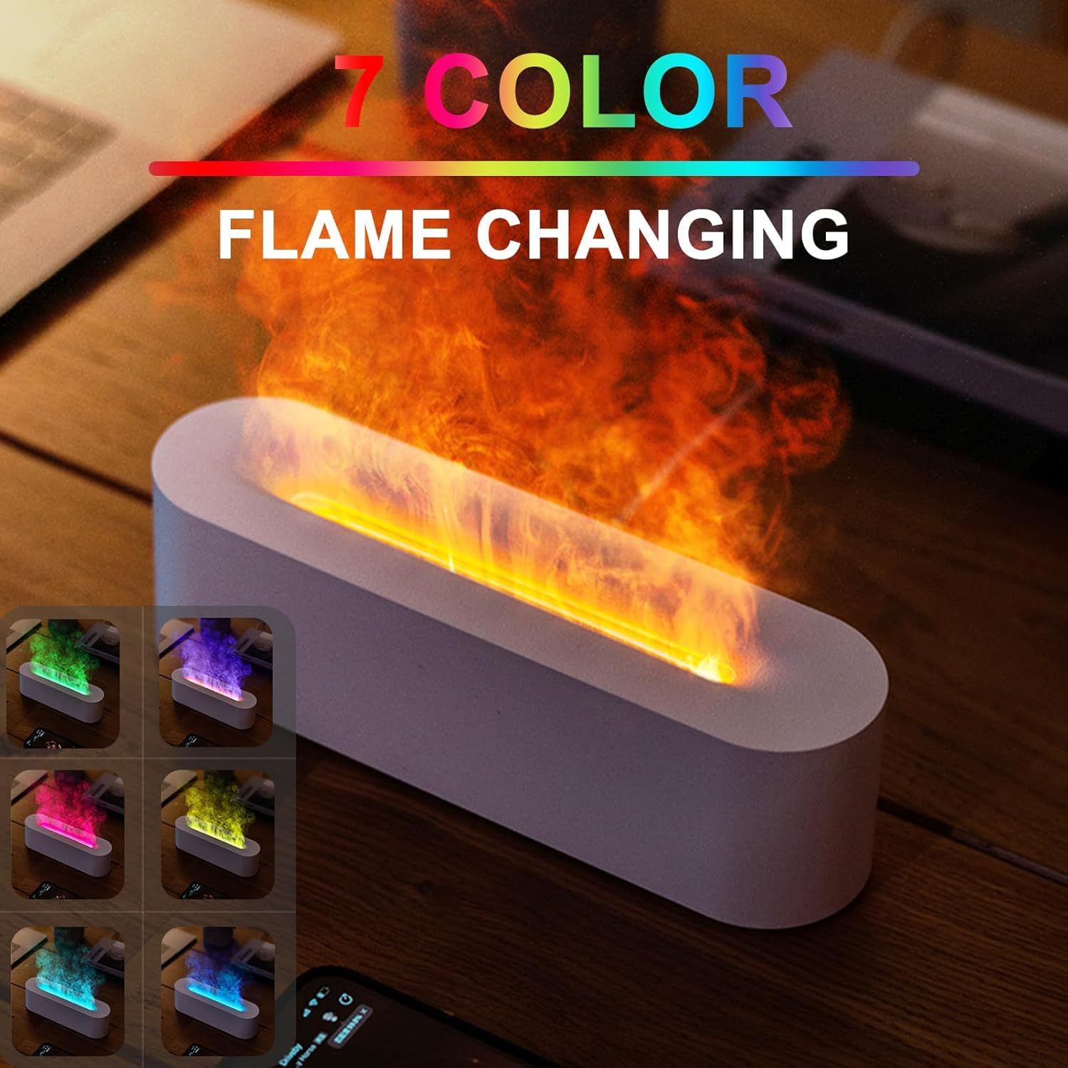 1 pc. Diffuseur d'huiles essentielles à flamme, modèle amélioré 7 couleurs - Fonction minuterie et arrêt automatique, capacité 150 ml - Pour maison, chambre, bureau et studio de yoga