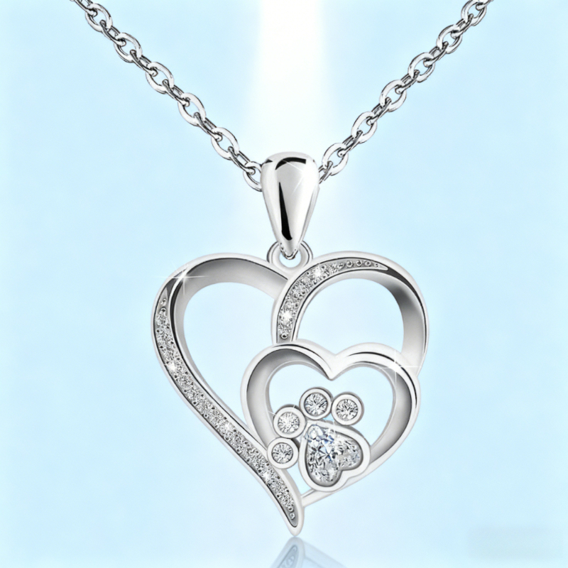 E-shop Exquisites Katzenpfoten-Herz-Halskette mit Mikro-Pavé Synthetischem Zirkonia – Herz-Halskette als Valentinstagsgeschenk, für Dates, Partys,