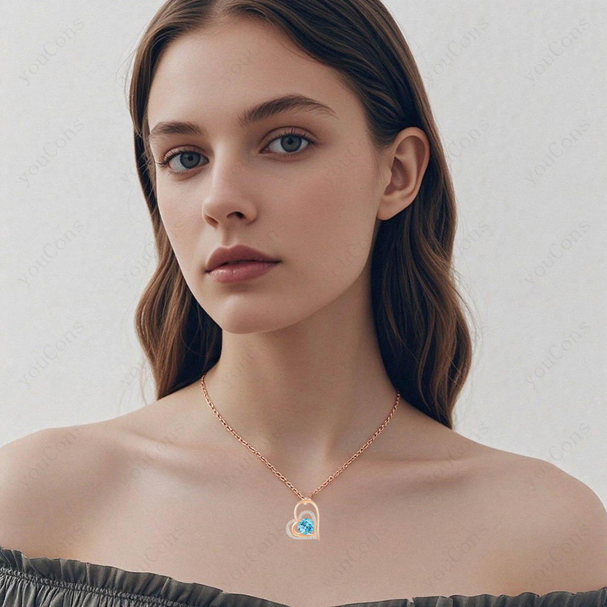 Luxury Light Blue Synthetic Zirconia Heart-Shaped Pendant Necklace