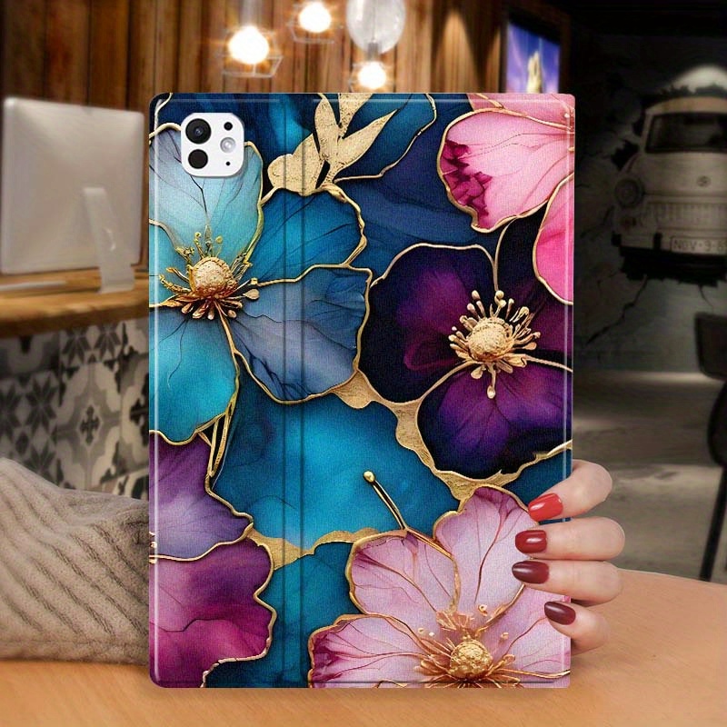 TEMU Design Floral Print Fold Flip Cover Tablet Case For Ipad Air//air2///air5th, For Ipad 7/8/9th Gen, For Ipad 10th Generation, For /4/5/6/7, For