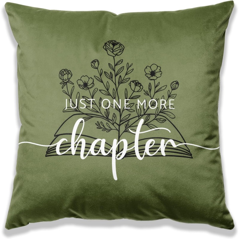 TEMU 1pc More Throw Pillow Cover - 18x18 Inch Book-themed Decorative Case With Zipper Closure, Green & For Reading Nook, Classroom Or Home Decor