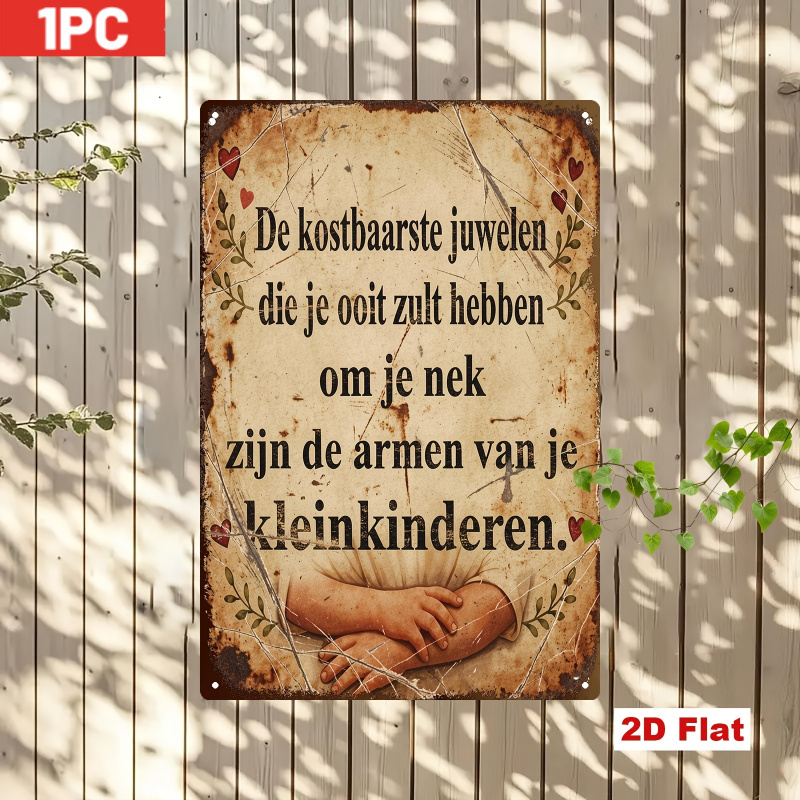 TEMU 2D Plat - Decoratief Bord 2D Plat, 2D Plat 1 stuks Vintage Nederlands Quote Metalen Bord, 7.87X11.81 Inch IJzeren Muurkunst met Hartverwarmende