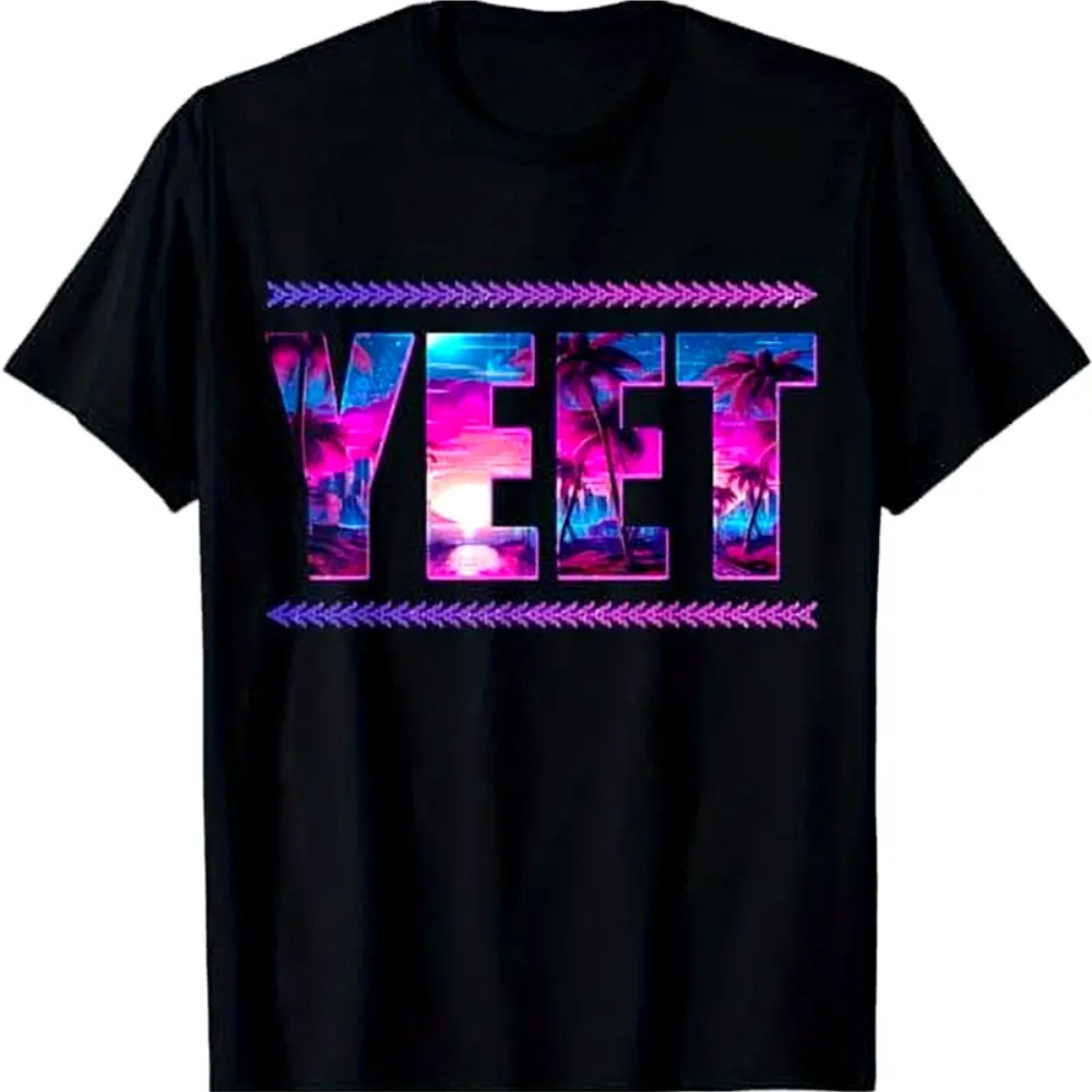 

1pc Vintage Yeet Printed Cotton T-shirt For Kids - 100% Cotton Crew Neck Tee, Medium Stretch, Casual Top, 180g/m2 Knit Fabric, Comfortable & Breathable For Outdoor Play & Fun