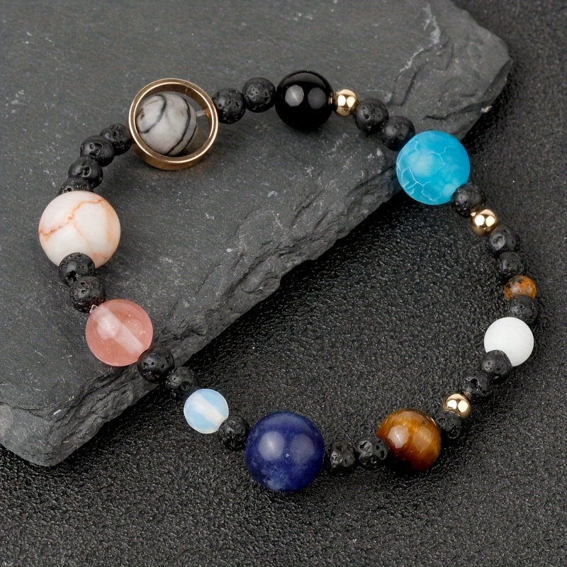 Image of 1pc Vintage Solar Beaded Natural Stone Bracelet, Zodiac Guardian Beads String, (random Stone Colors), A Gift For . Main Material Stone, No Electricity Needed, Suitable For