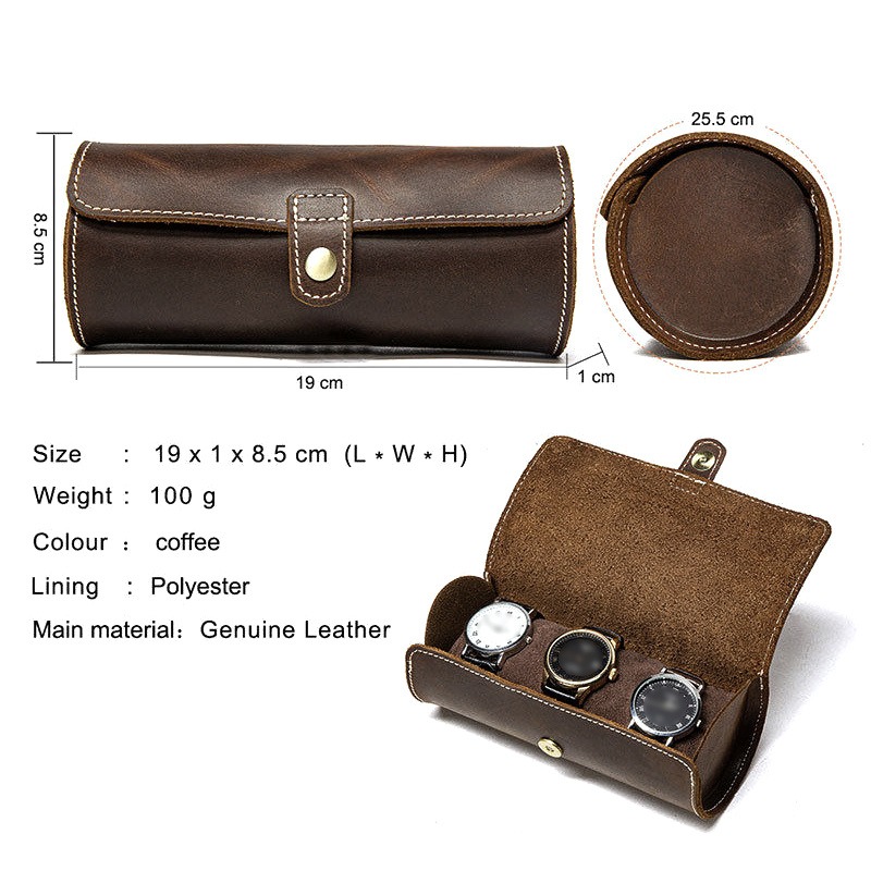Top Grain Faux Leather Handmade Vintage Watch Storage Box for Travel & Home