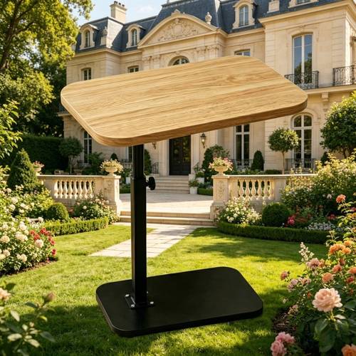 17 72 to 31 5 inch height adjustable mobile side table with a black metal frame and multi color tabletop into a laptop desk coffee table or bedside table suitable for home office and leisure use a practical and thoughtful