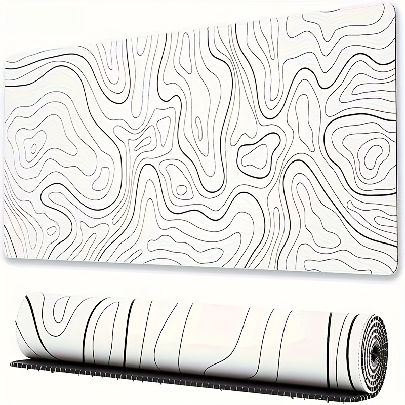 TEMU White Background Black Desk Mat, Desk Additions, Table Mat, Mouse Pad, Xxl Large Non-slip Rubber Base, Minimalist Topographic Print, Neat
